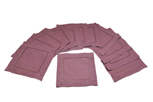 Solid colored Hemstitch cocktail napkin. Rose Taupe colored